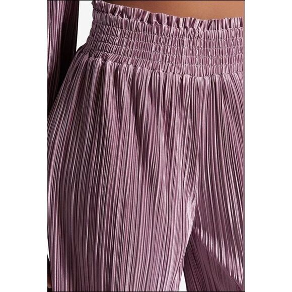 NWT Idem Ditto High Waisted Pleated Satin Palazzo Pants Wide Leg, Size L Orchid - Picture 2 of 10